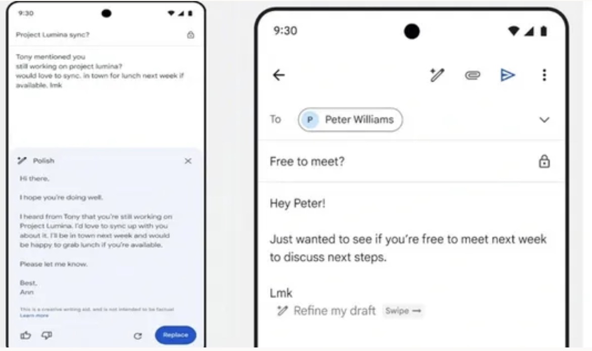 Các tính năng AI mới trên dịch vụ Gmail của Google